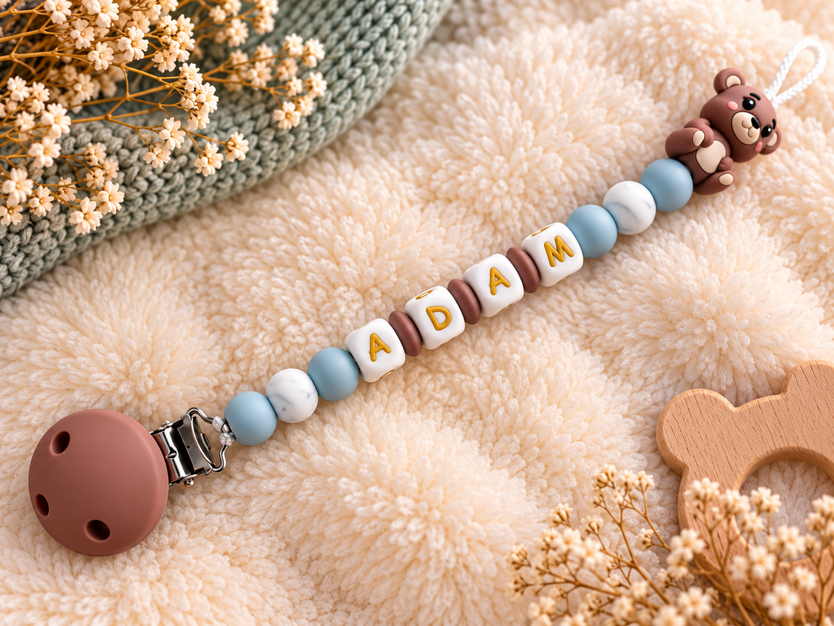 Attache tétine ourson argan